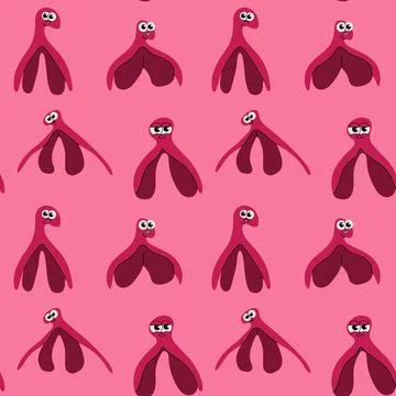 Seamless Pattern with Cartoon Clitoris Anatomy Illustration
