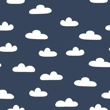 Seamless pattern with cartoon clouds on dark background. Hand drawn vector Stockillustratie