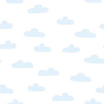 Seamless pattern with cartoon clouds on white background. Hand drawn vector Stockillustratie