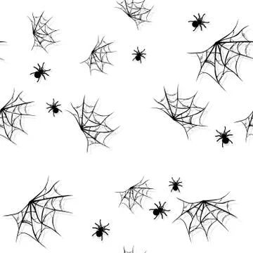 Seamless pattern with cartoon cobweb and spiders Illustrazione stock