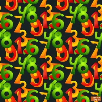 Seamless pattern cartoon colored numbers. Stock Illustration