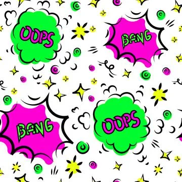 Seamless pattern cartoon comic cloud speech bubble with oops and bang text 스톡 일러스트