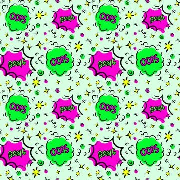 Seamless pattern cartoon comic cloud speech bubble with oops and bang text Stock Illustration