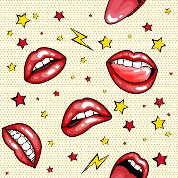 Seamless pattern cartoon comic super speech bubble labels with text, sexy open 库存插图
