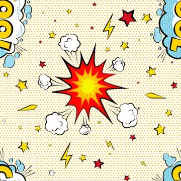 Seamless pattern cartoon comic super speech bubble labels with text, sexy open Stockillustratie