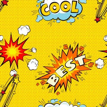 Seamless pattern cartoon comic super speech bubble labels with text, sexy open 库存插图