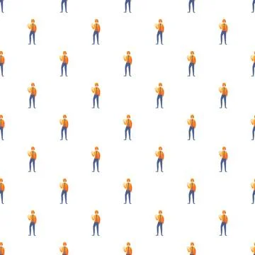 Seamless pattern with cartoon construction worker holding plans Illustrazione stock