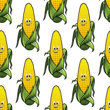 Seamless pattern of cartoon corn on the cob Stock Illustration