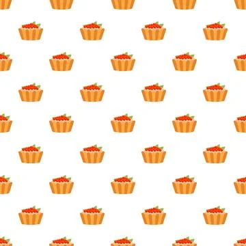 Seamless pattern with cartoon cranberry tarts and pastries Stock Illustration