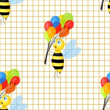 Seamless pattern with Cartoon cute bee mascot. A cheerful bee with colorful Stock Illustration