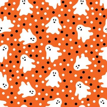 Seamless pattern with cartoon cute ghost. Vector illustration.	 스톡 일러스트