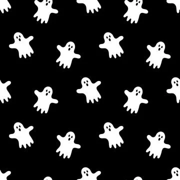 Seamless pattern with cartoon cute ghost. Vector illustration.	 Stock Illustration