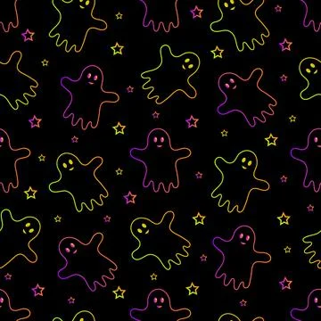 Seamless pattern with cartoon cute ghost. Vector illustration.	 Stock Illustration
