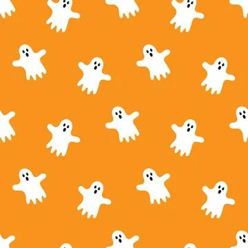 Seamless pattern with cartoon cute ghost. Vector illustration.	 Illustrazione stock