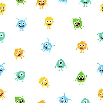 Seamless pattern cartoon cute monsters background. Stock Illustration