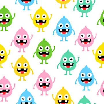 Seamless pattern cartoon cute monsters Stock Illustration