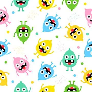Seamless pattern cartoon cute monsters background. Stock Illustration
