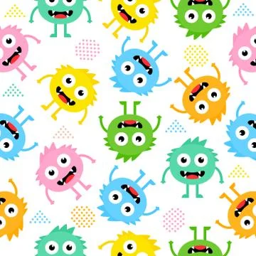 Seamless pattern cartoon cute monsters background. Stock Illustration