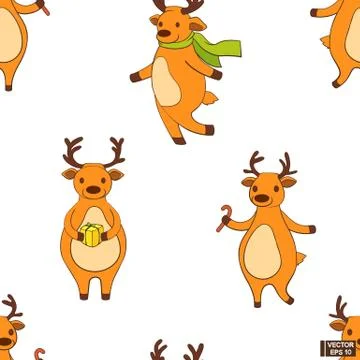 Seamless pattern with cartoon deer. Stockillustratie