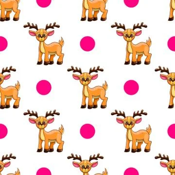 Seamless pattern with cartoon deers Stock Illustration