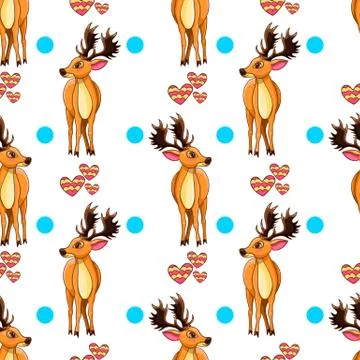 Seamless pattern with cartoon deers Stock Illustration