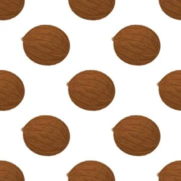Seamless pattern with cartoon detailed brown exotic whole coconut isolated on イラスト素材