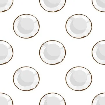 Seamless pattern with cartoon detailed exotic half coconut isolated on white  Stock Illustration