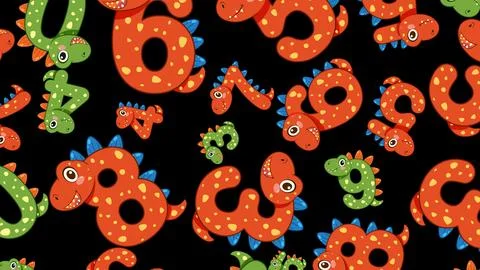 Seamless Pattern of Cartoon Dinosaur Numbers for Educational Background 스톡 일러스트
