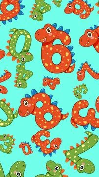 Seamless Pattern of Cartoon Dinosaur Numbers for Educational Background イラスト素材