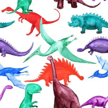 Seamless pattern with cartoon dinosaurs Stock Illustration