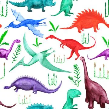 Seamless pattern with cartoon dinosaurs Stock Illustration