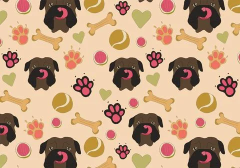 SEAMLESS PATTERN of cartoon dogs. loyal and friendly pets Stock Illustration