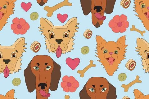 SEAMLESS PATTERN of cartoon dogs. loyal and friendly pets Stock Illustration