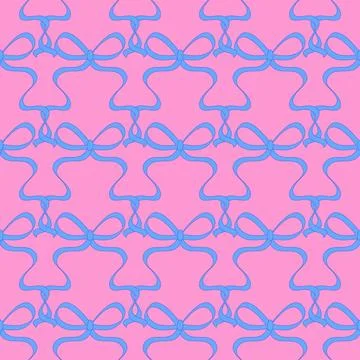 Seamless pattern with cartoon doodle bow knots, gift ribbons. Trendy hair bra イラスト素材