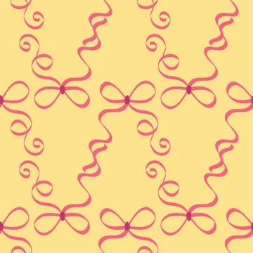 Seamless pattern with cartoon doodle bow knots, gift ribbons. Trendy hair bra イラスト素材