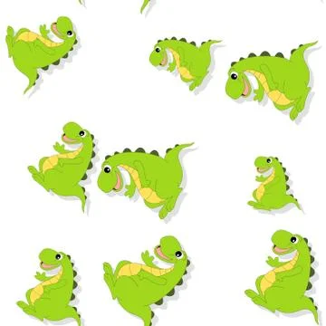 Seamless pattern with cartoon dragon on white Illustrazione stock