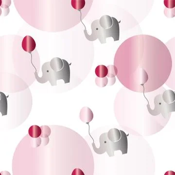 Seamless pattern with cartoon elephants and balloons Stock Illustration