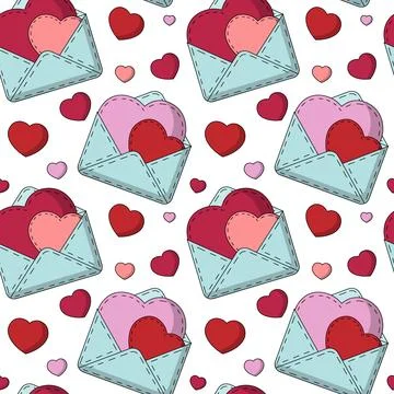 Seamless pattern with cartoon envelope and heart Illustrazione stock