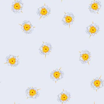 Seamless pattern cartoon explosion blast effect with bursting flash and smoke Stock Illustration