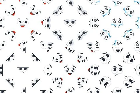 Seamless pattern of cartoon eyes expressing various emotions, creating a playful Stock-Illustration