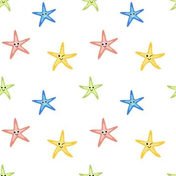Seamless pattern with cartoon finger fish. Sea star. Flat, vector Illustrazione stock