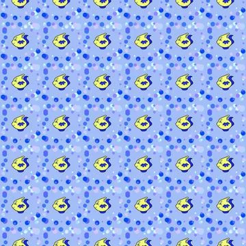 A seamless pattern with cartoon fish and bubbles. Stock Illustration