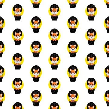 Seamless pattern cartoon fox in balloon イラスト素材