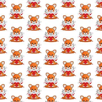 Seamless pattern cartoon fox holding heart design Illustrazione stock