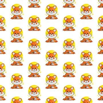 Seamless pattern cartoon fox playing guitar design Illustrazione stock