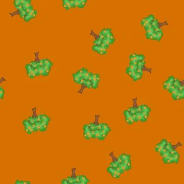 Seamless pattern cartoon fruit tree bearing vibrant orange peaches Stock Illustration