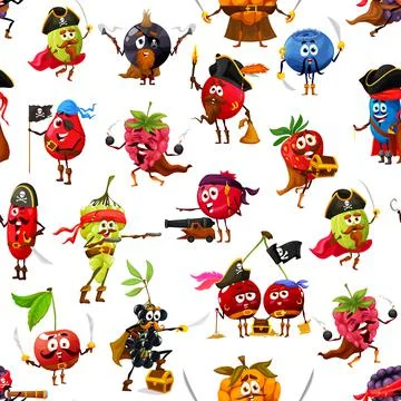 Seamless pattern with cartoon funny berry pirates 스톡 일러스트