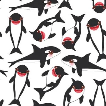 Seamless pattern Cartoon grampus orca, killer whale, sea wolf Kawaii with pin Stockillustratie