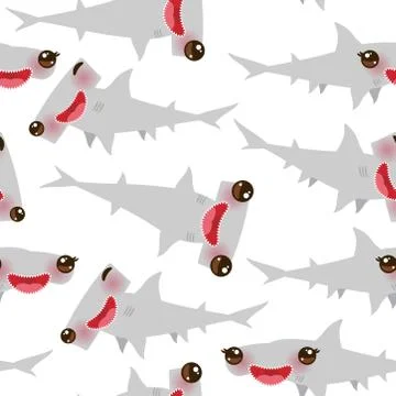 Seamless pattern Cartoon gray Smooth hammerhead Winghead shark Kawaii with pi Illustrazione stock