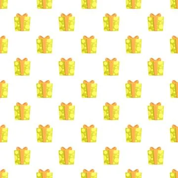 Seamless pattern with cartoon green gift boxes Stock Illustration
